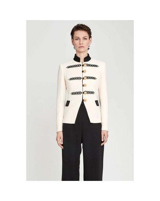 The Extreme Collection White Neutrals Ivory Military Blazer With Embroidery Renata 01