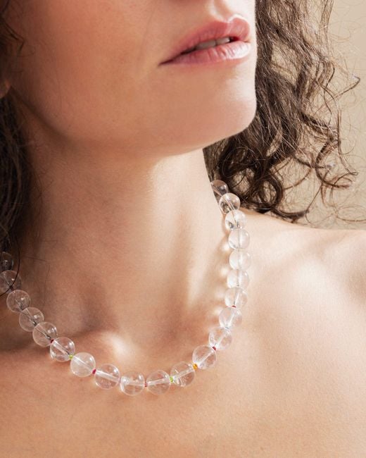 Kybele Studio White Quartz Bonbon Necklace With Glass Spacers