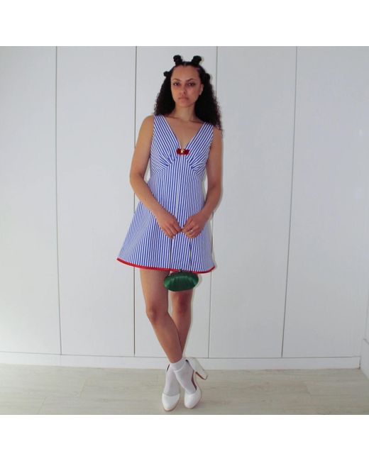 Couture to Your Door Blue And Stripped Nautical Mod Dress