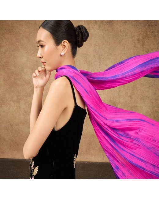 Silk and Bears Purple Fuchsia & Brushstroke Silk Scarf – Hand-Dyed Mulberry Silk Shawl, Lightweight Elegant Wrap