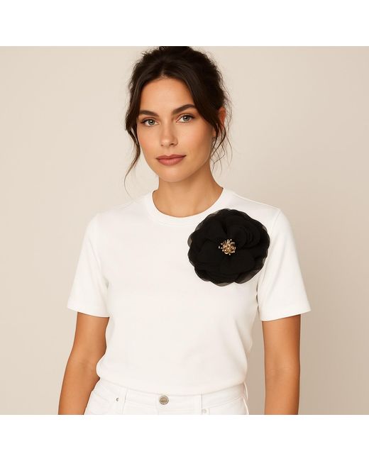 House of Laines London White Laines Couture Embellished Organza Corsage Brooch T-Shirt
