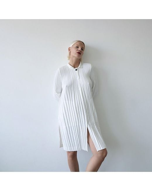 London Atelier Byproduct White Accordion Pleated Shirt Dress