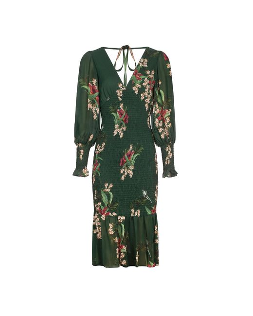 Urban Touch Green Floral Print Bodycon Style Long Sleeve Dress _
