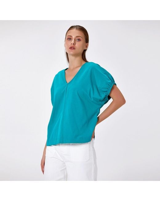 Smart and Joy Black Casual Cotton V-Neck Blouse