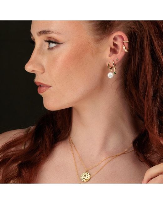 Scream Pretty Metallic Emerald Teardrop & Pearl Charm Hoop Earrings