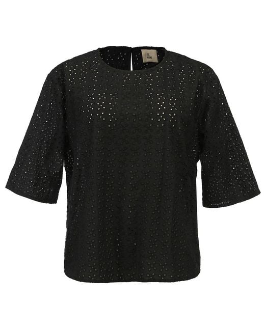 Smart and Joy Black Eyelet Cotton Lace Loose Blouse