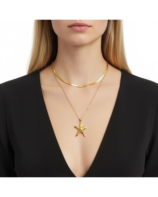 Maison De Gala Metallic Starfish Pendant Necklace
