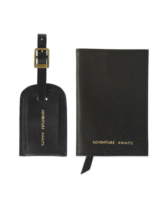 VIDA VIDA Black Adventure Awaits Leather Passport Cover & Luggage Tag Set for men