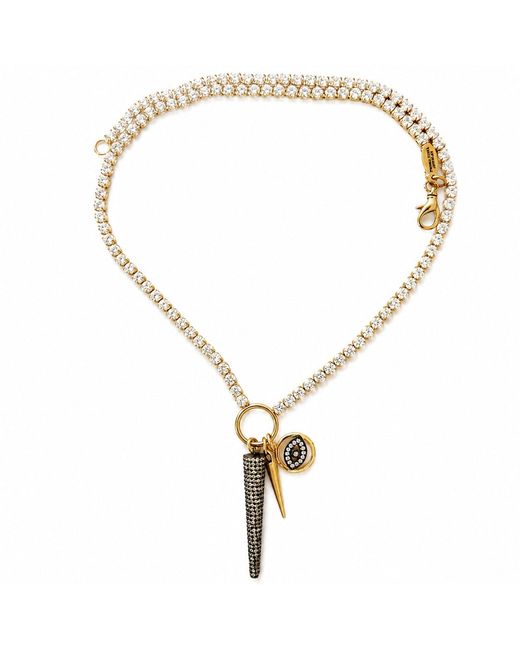 Persia Dona Jewelry Metallic Tennis Chain X Spike Charm Necklace