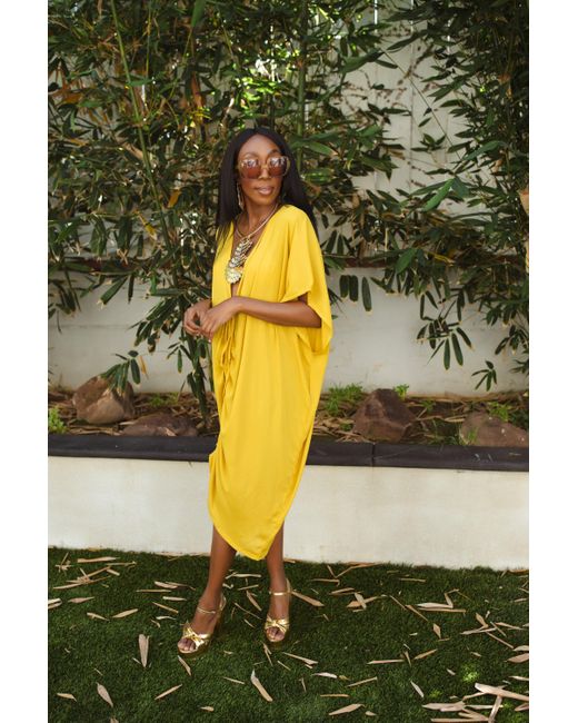 Jennafer Grace Yellow Actius Caftan Kaftan Dress