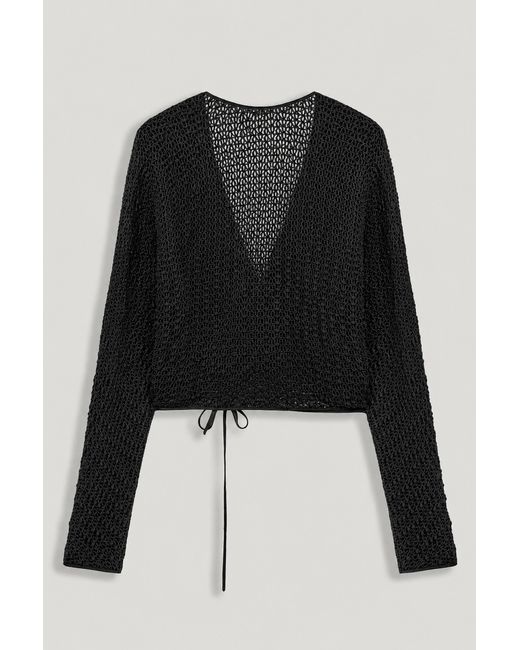 Nocturne Black Wrap Mesh Blouse