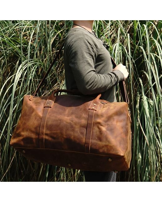Touri Orange Genuine Leather Luggage Bag for men