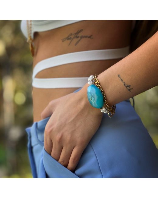 Ebru Jewelry Blue Chunky Agate Stone Nepal Agate Bracelet