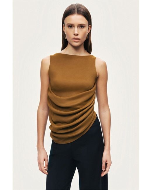 Nocturne Green Draped Sleeveless Blouse