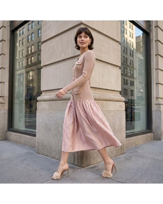 Modenaire Pink Textured Knit Midi Dress Refined Silhouette