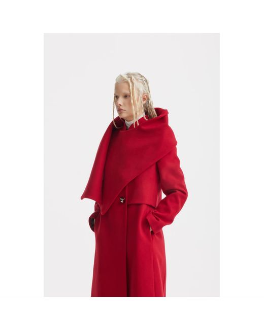 Julia Allert Red Elegant Long Draped Transformer Mid-Season Coat –