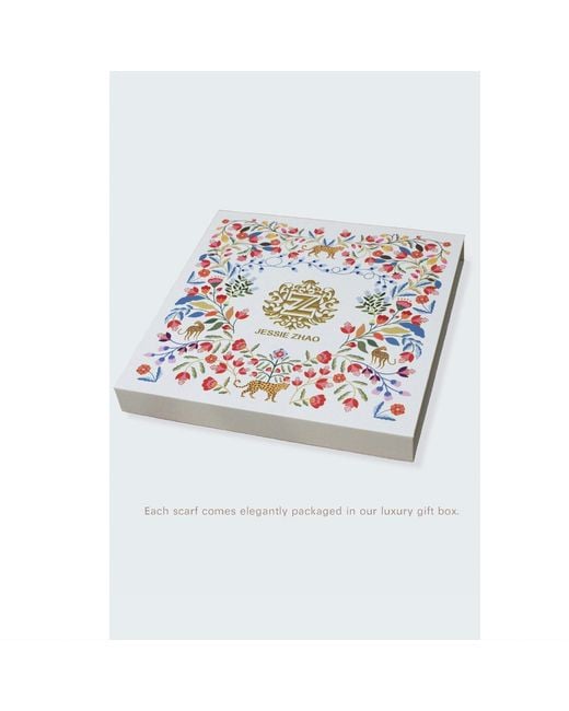 Jessie Zhao New York White Dawn Garden Double Sided Silk Scarf
