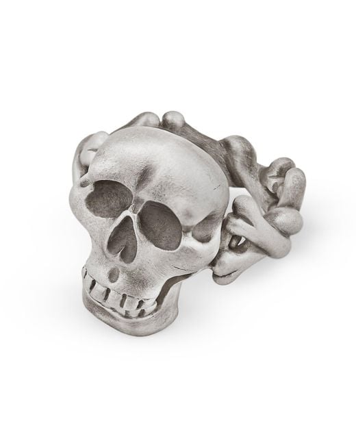 Snake Bones Metallic Skull & Crossbones Ring With Hinged Jaw
