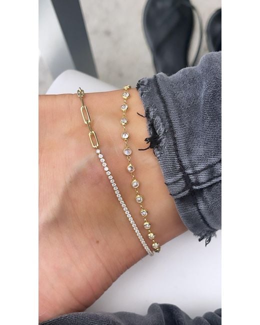 SHYMI Metallic Half Tennis Half Paper Clip Anklet