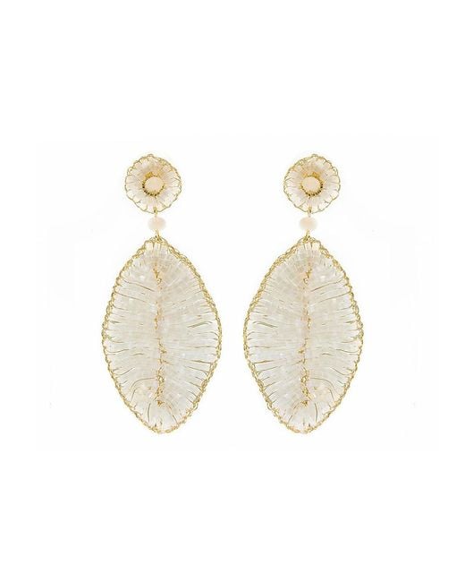 Lavish by Tricia Milaneze Metallic White Hand Made Crochet Leaf Earrings