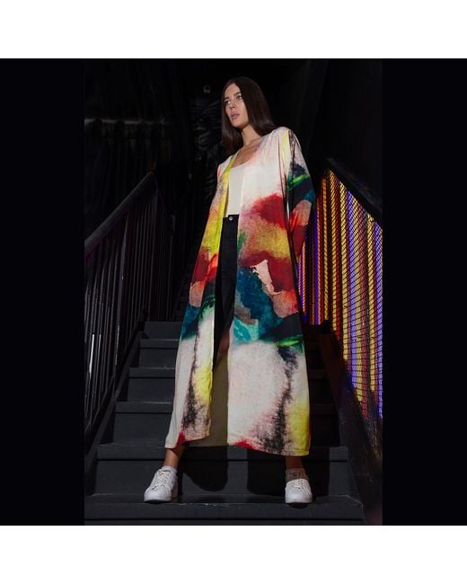 DHARA SHETH DUBAI Yellow Enigma Abstract Multicolour Printed Long Kimono