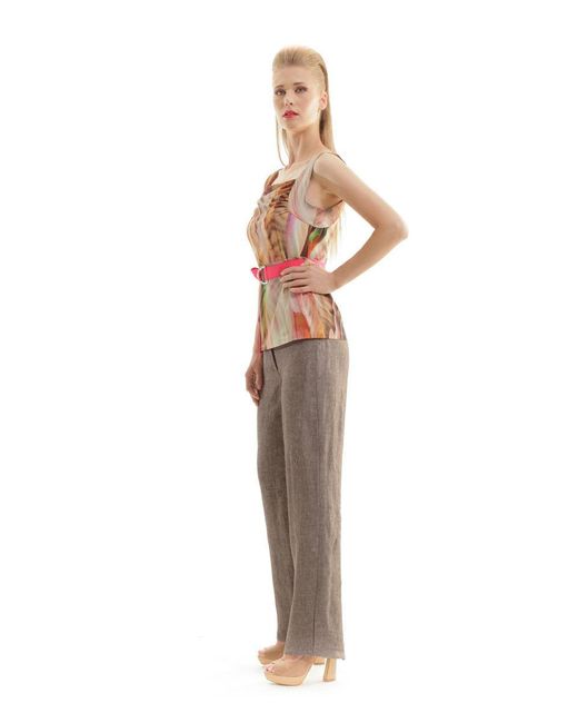 Conquista Brown Ruched Print Sleeveless Top