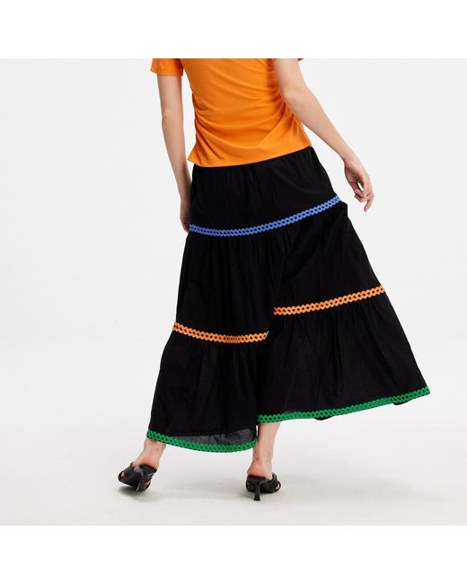 Smart and Joy Black Tiered Ruffles Bohemian Flared Skirt