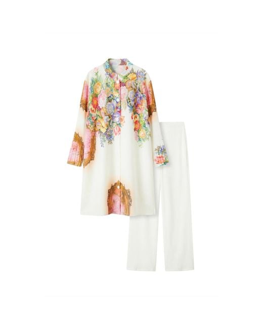 Cy Boutique White Full Pleated Floral Print Shirt And Trousers Co-Ords