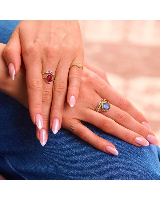 Zohreh Multicolor Rhodolite Garnet, Moonstone & Sapphire Ring 9K