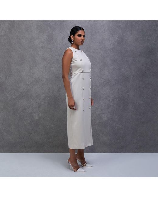 Celestine & Mae White Neutrals Tailored Button Down Midi Dress