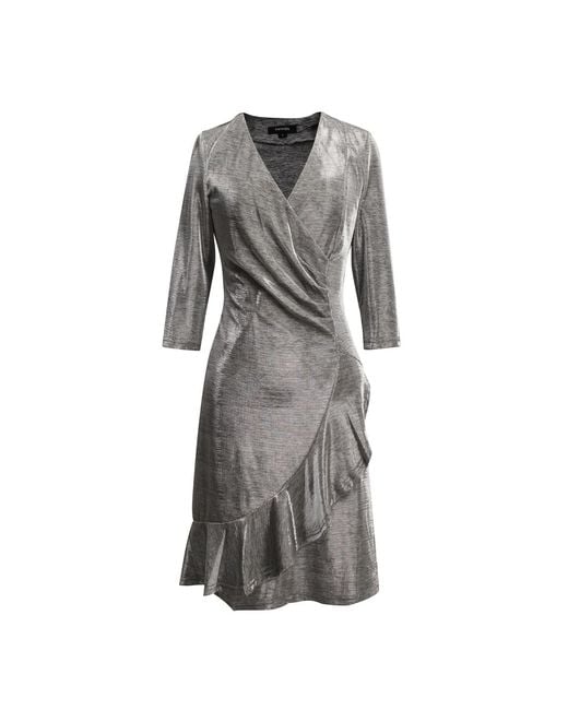 Smart and Joy Gray Cross-Heart Fit-And-Flare Tiered Ruffle Shiny Dress