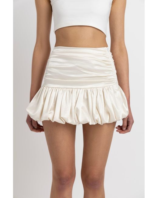 Amy Lynn White Neutrals Bella Cream Satin Puffball Mini Skirt