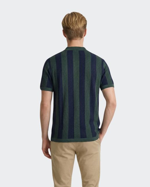 Vustra Blue Eclipse Stripe Flatknit Camp Shirt for men