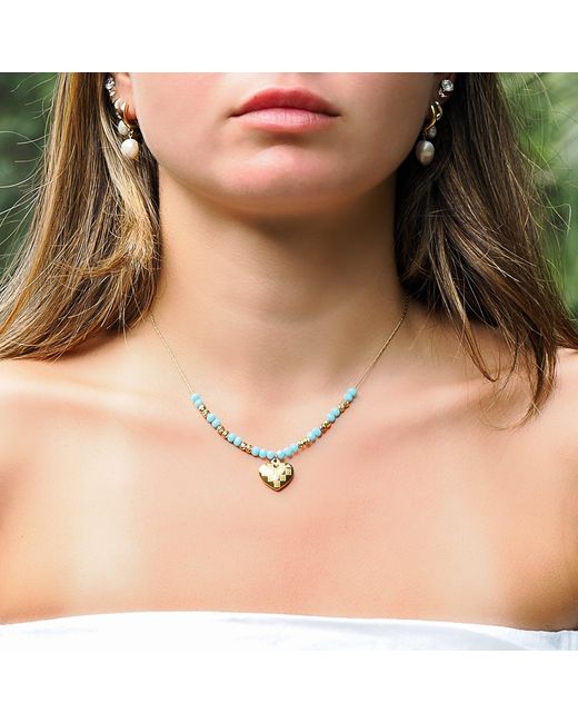 Ebru Jewelry Metallic Love Heart Beaded Necklace