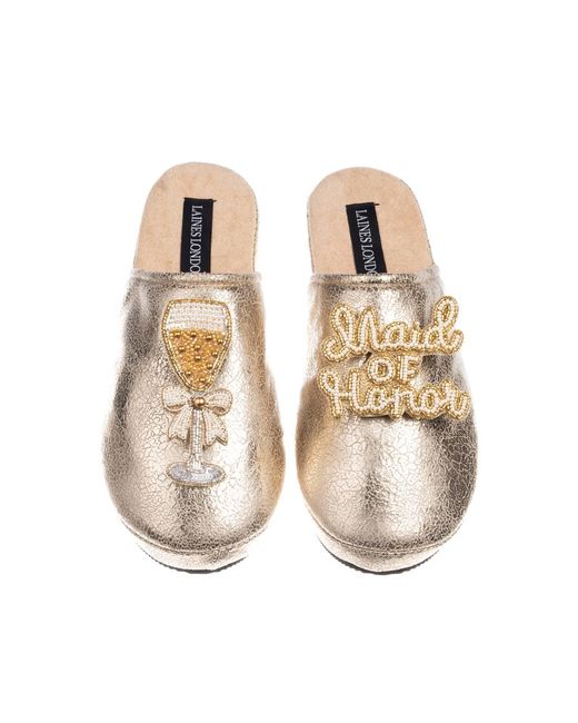 Laines London Metallic Softie Slippers With Maid Of Honor Brooches