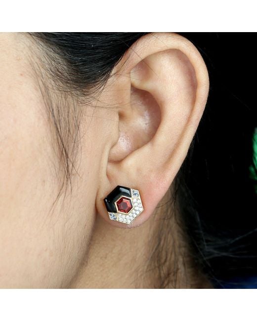 Artisan Black 14K Garnet, Diamond, Sapphire & Onyx Stud Earrings