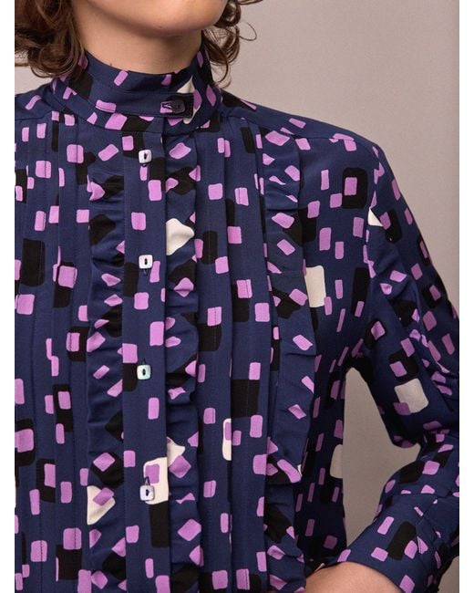 Amanda Thompson Couture Blue Frankie Shirt Abstract Silk Print