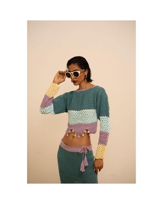 Tega Collective Blue Samudram Colorblock Crochet Top