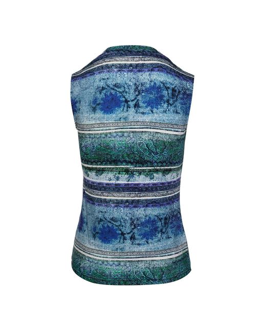 Conquista Blue Print Faux Wrap Sleeveless Top