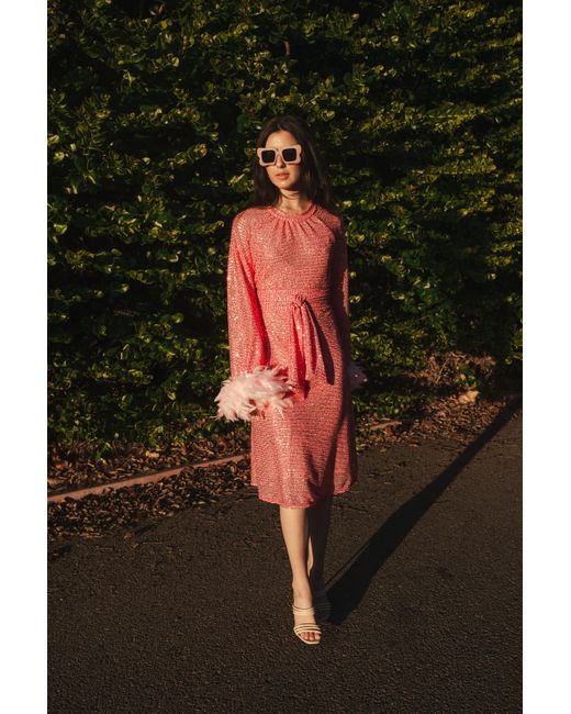 Jennafer Grace Pink Flamingo Sequin Raglan Dress