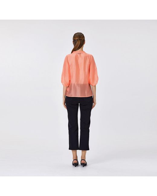 Smart and Joy Orange Embroidered Tencel-Blend Blouse
