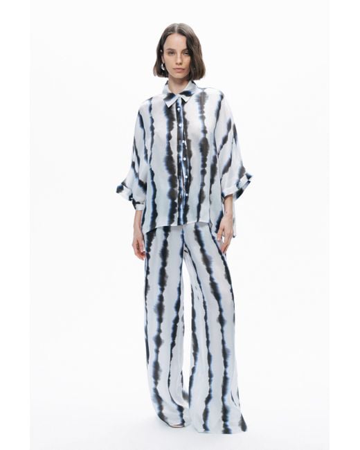 Nocturne Blue Flowy Tie-Dye Patterned Shirt