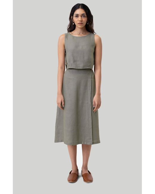 REISTOR Gray Overlap Midi Dark Skirt