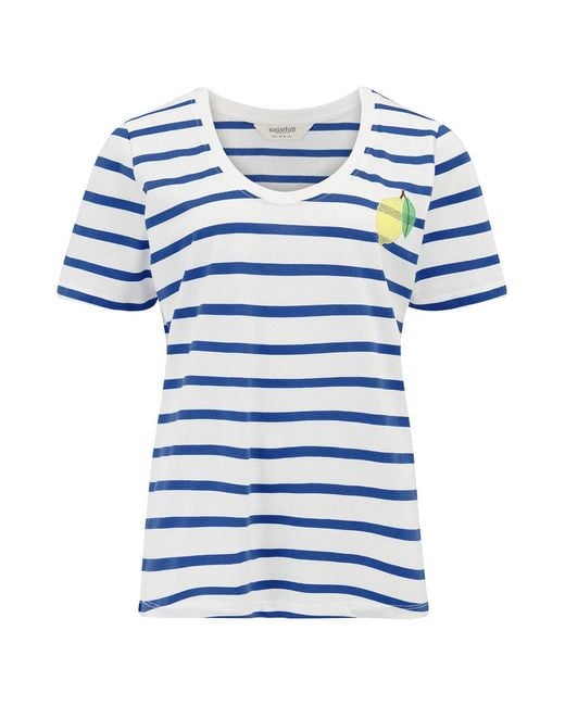 Sugarhill Blue Sylvie Scoop Neck T-Shirt Off, Stripes & Lemon
