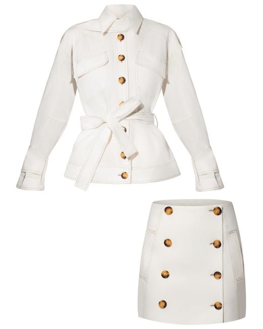 Tia Dorraine White Oversized Belted Trench Jacket & Mini Skirt Set