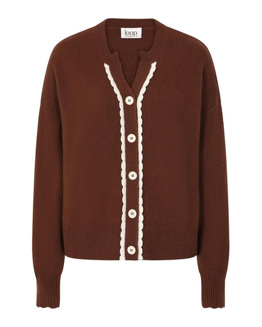 Loop Cashmere Brown Shell Edge Cardigan