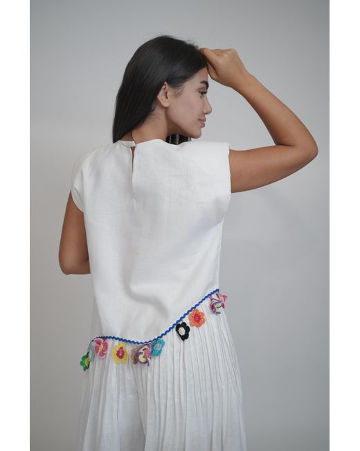 Muda Clothing Fz Llc White Fiji Summer Sleeveless Linen Top