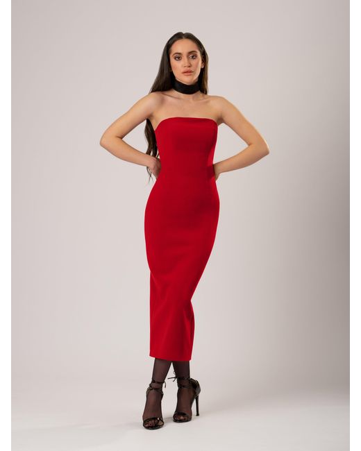 Tia Dorraine Red Kiss Me Fitted Bustier Midi Dress