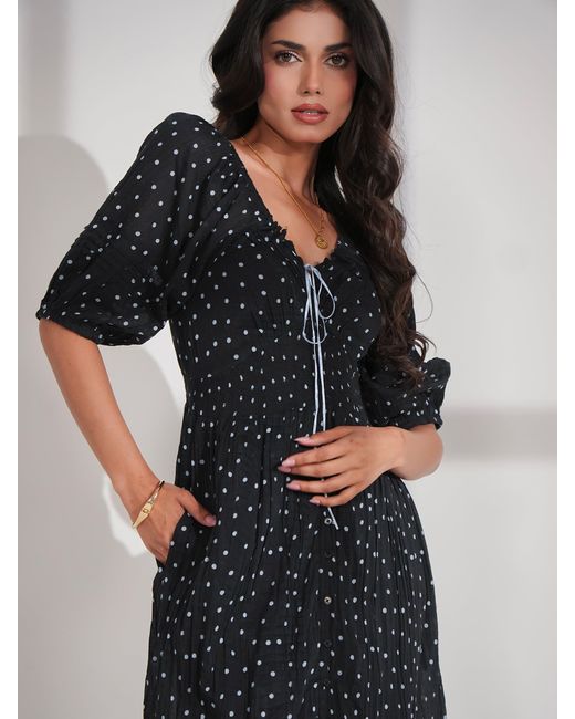 Rose & Nancy Blue Eloise Spot Print Cotton Crinkle Maxi Dress
