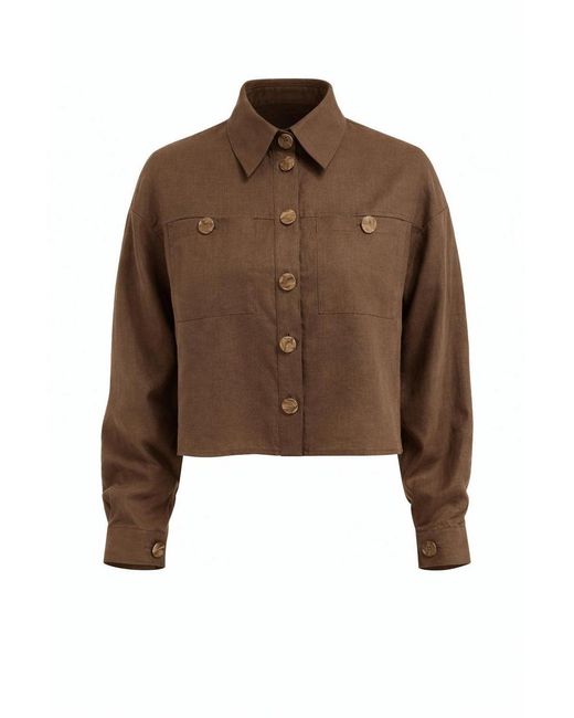 Exquise Brown Seleneelle Long Sleeve Linen Crop Jacket